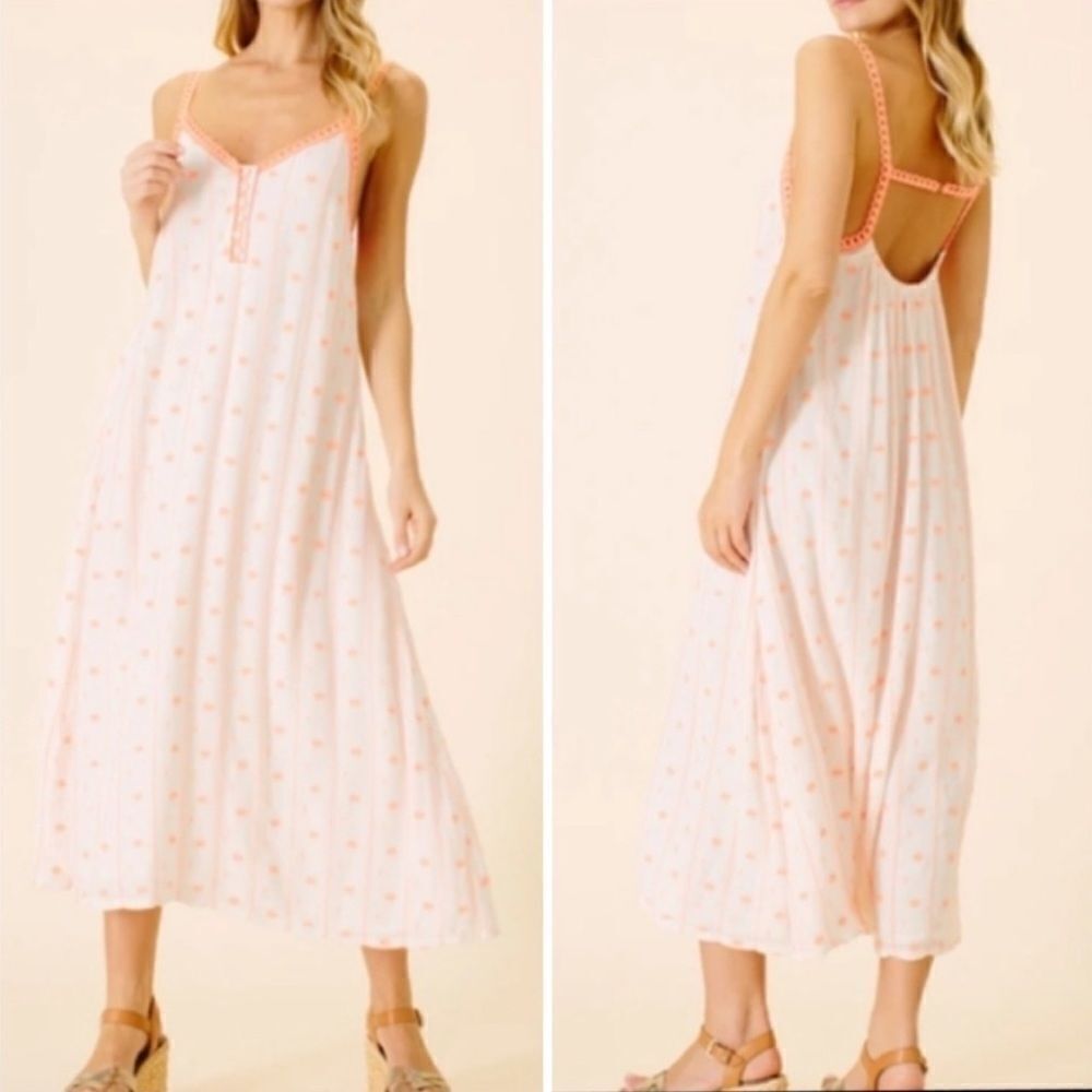 Ellor Lyla White & Pink Embroidered Midi Dress